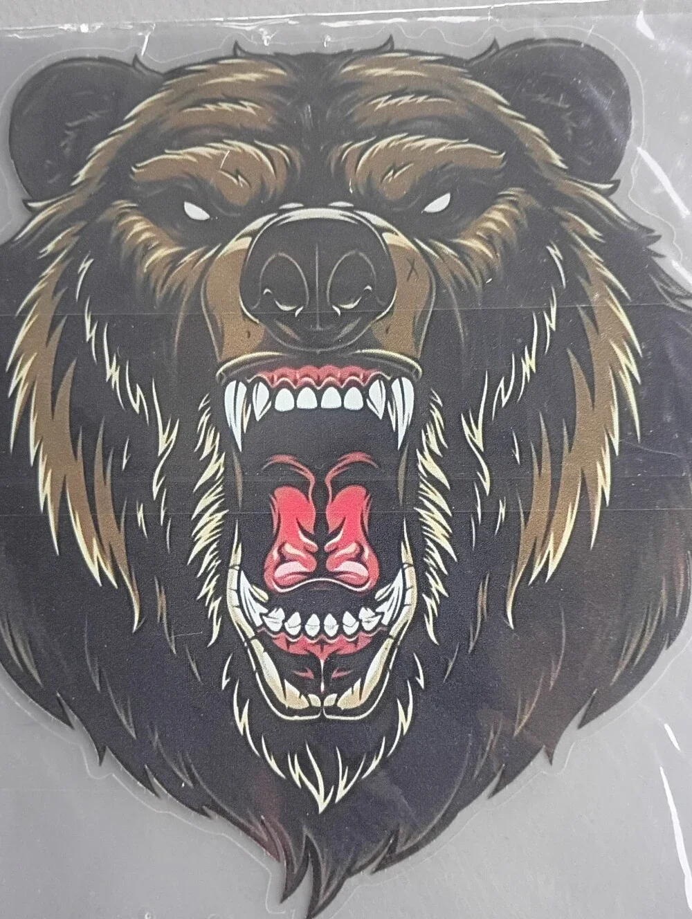 🌻 Amazon Roaring Bear Head Wall Car Decal - Brown, Black, Red